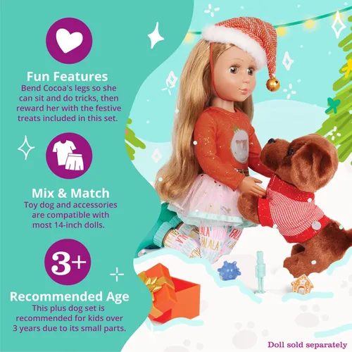 Miniatura 4 de Glitter Girls Accesorios para muñecas de 14 pulgadas - Juego de cachorros navideños - Juego de accesorios de 18 piezas y felpa de 6 pulgadas - Cama