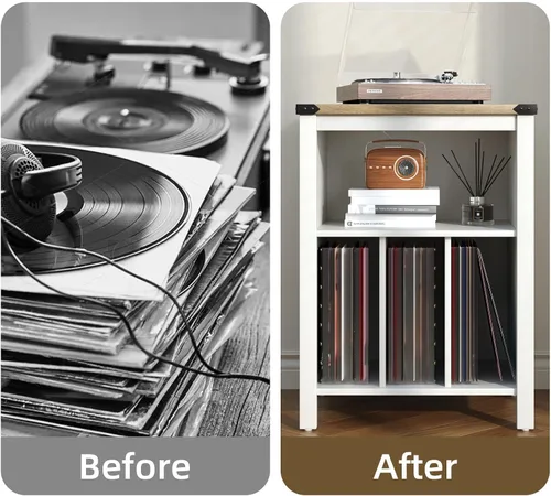 Miniatura 5 de 4 EVER WINNER Soporte para tocadiscos con almacenamiento de vinilo, soporte para discos con 3 divisores, soporte abierto para hasta 160 álbumes