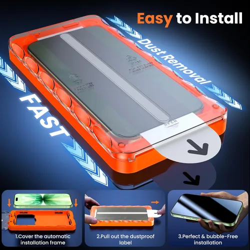 Miniatura 6 de UniqueMe Paquete de 2 protectores de pantalla de privacidad para iPhone 16 Pro/iPhone 17, [grado militar inastillable y dureza 9H+] Pantalla de Negro