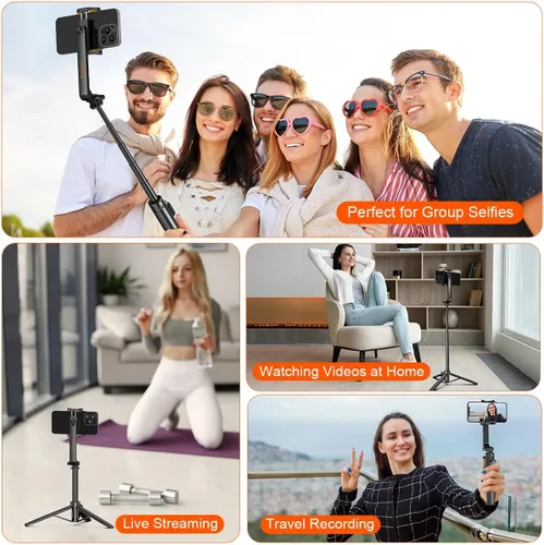 Miniatura 5 de Trípode para selfie stick con control remoto, ligero, 5.29 oz, plegable, soporte extensible a 35 pulgadas, soporte portátil para teléfono
