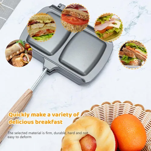 Miniatura 2 de Sartén de doble cara, sartén para hornear sándwich, sartén de aluminio con tapa abatible antiadherente, sartén de doble cara para panqueques