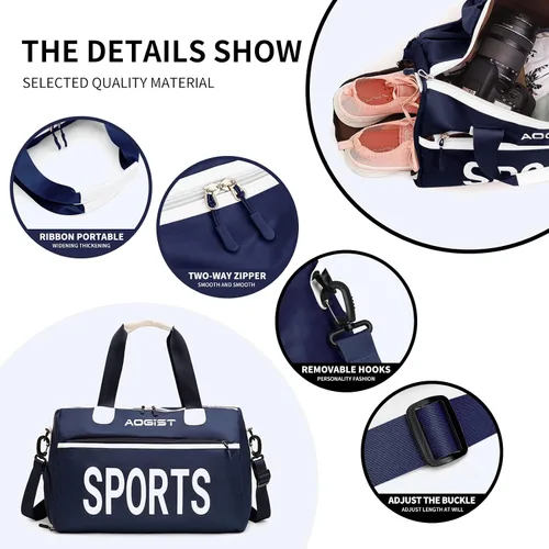 Miniatura 4 de Bolsa de viaje con bolsillo de separación en seco y húmedo, impermeable, plegable y expandible para natación, deportes, gimnasio, bolsa, S-azul