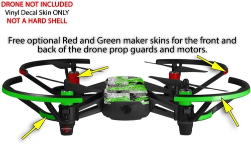 Miniatura 3 de Paquete de 2 calcomanías de piel para DJI Ryze Tello Drone Checker Skull Splatter Green Drone no incluido