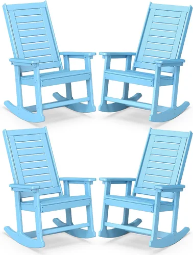 Miniatura 18 de BRIOPAWS Outdoor Rocking Chairs Set of 2 HDPE Plastic Porch Rockers Aqua Oversized Patio Rocker Chair High Back for Big Man Weather