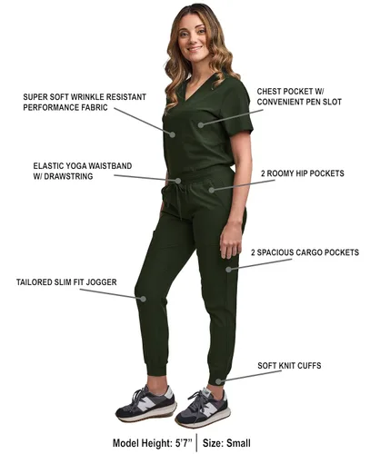 Miniatura 44 de Green Town Conjunto de ropa quirúrgica para mujer, pantalón deportivo y parte superior con cuello en V, 5 bolsillos, cintura de yoga, uniforme