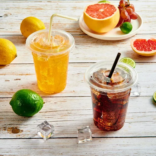 Miniatura 2 de Vplus Paquete de 200 vasos de plástico transparente PET de 12 onzas con tapas, vasos de plástico desechables en frío de 12 onzas con tapas planas