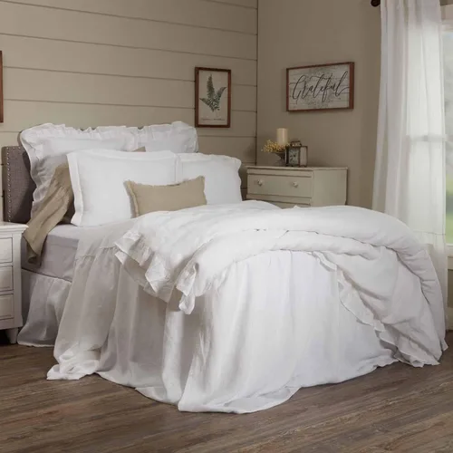 Miniatura 4 de Piper Classics Provincial Linen - Colcha de lino blanco con volantes, 56 pulgadas de ancho x 78 pulgadas de largo, falda con volantes en 3 lados