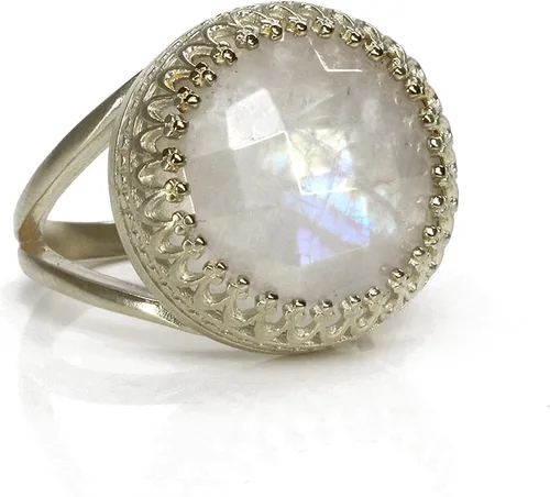 Miniatura 3 de Anillo de piedra lunar fina – Piedra lunar arcoíris en plata de ley 925 – Encantadora joyería de piedra lunar hecha a mano – Anillo grande de piedra