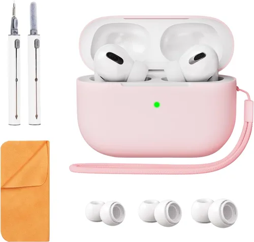 Miniatura 10 de Funda de silicona compatible con Apple AirPods Pro de 2ª generación, con kit de limpieza y 3 pares de puntas de repuesto para las orejas, LED