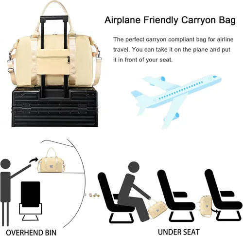 Miniatura 13 de Bolsa de gimnasio con bolsillo húmedo, bolsa de viaje plegable para mujer, bolsa de viaje impermeable para viajes, gimnasio, yoga
