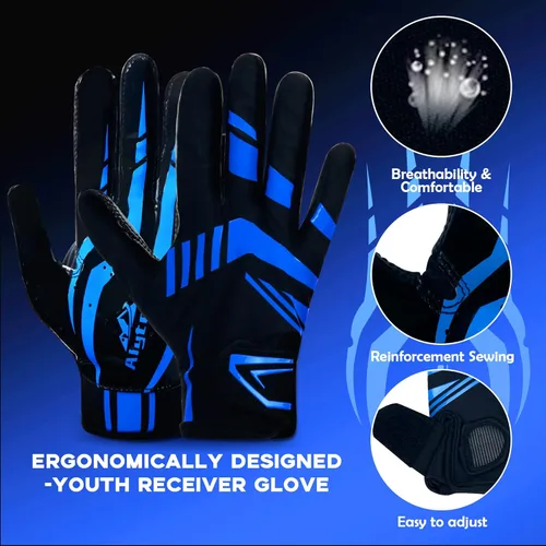 Miniatura 3 de Guantes de fútbol americano para niños de 8-12 años, guantes antideslizantes para receptor abierto juvenil, guantes de silicona de rendimiento