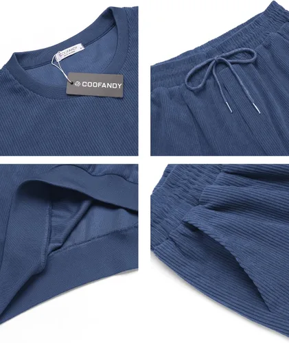 Miniatura 10 de COOFANDY Conjunto deportivo de 2 piezas para hombre, sudadera de manga larga, sin botones, para deportes, casual, fitness, trotar