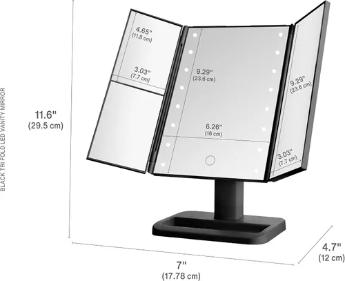 Miniatura 2 de MELANNCO Elements - Espejo de tocador LED de tres pliegues, 3 aumentos y luces LED regulables, negro, 7.09 x 4.69 x 11.61 pulgadas