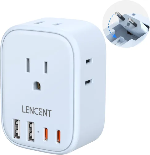 Miniatura 18 de LENCENT - Adaptador de enchufe de viaje europeo, enchufe plegable tipo C de Estados Unidos a Europa con 4 tomas, 4 puertos USB (2 USB C), adaptador