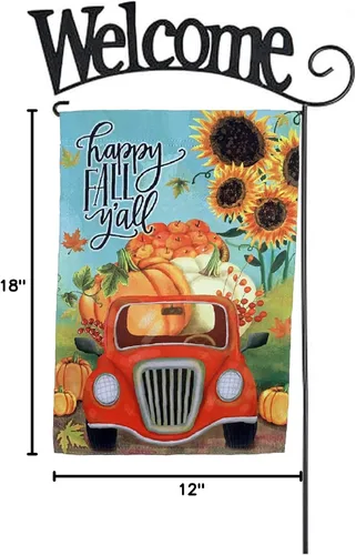 Miniatura 8 de Bandera de jardín Happy Fall Y'all – 12 x 18 pulgadas, doble cara, decoración de otoño, Halloween, cosecha de otoño, decoración de Acción de Camión