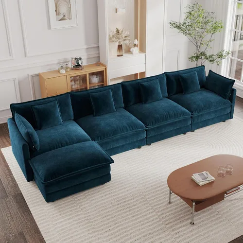 Miniatura 17 de mikibama - Sofá seccional modular, sofá en forma de L de 76.4 pulgadas para sala de estar, sofá cama cómodo tipo nube con otomano móvil, combinación