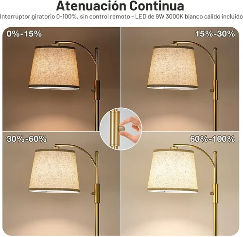 Miniatura 3 de AIDENOEY Lámpara de pie totalmente regulable para sala de estar, lámpara de pie con interruptor giratorio con mesa y pantalla beige de lino, Dorado-1