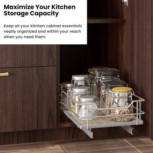 Miniatura 5 de Home Zone Living Organizador de armario de cocina extraíble con cajón deslizante para ahorrar espacio, 11 pulgadas de ancho x 21 pulgadas de largo