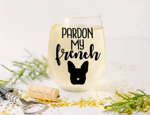 Miniatura 2 de Pardon My French - Regalo para los amantes del bulldog francés Frenchie Bull Dog - Copa de vino sin tallo prémium de 21 onzas