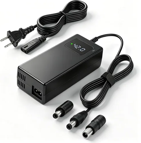Cargador de batería de litio de 42 V 2 A para batería de litio de 36 V 10S - DC 5.5 x 2.1/0.098 in y conectores RCA de 0.315 in, pantalla LED HD de