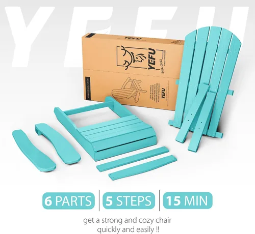 Miniatura 8 de YEFU Silla Adirondack de plástico resistente a la intemperie, sillas de patio con instalación fácil en 5 pasos, se ve exactamente como madera real