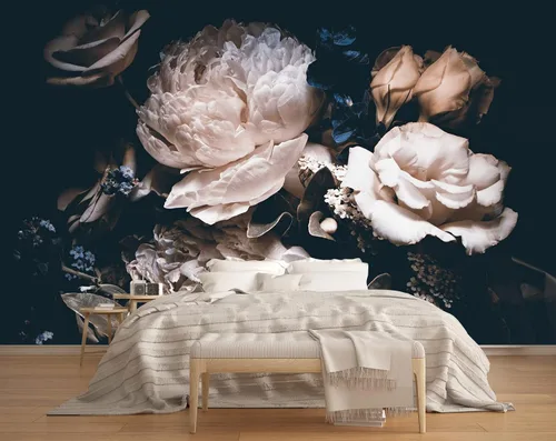 Miniatura 40 de MFWFM - Papel tapiz de peonías grises con diseño floral de acuarela para guardería (no se despega y pega)