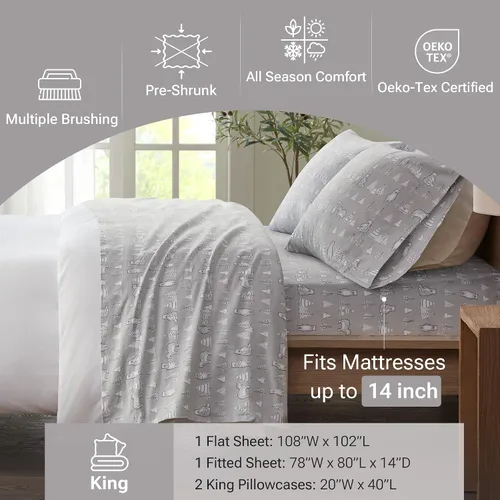 Miniatura 4 de True North by Sleep Philosophy - Juego de ropa de cama acogedora de franela 100% algodón, estampado de animales y estrellas, lindo, ultrasuave