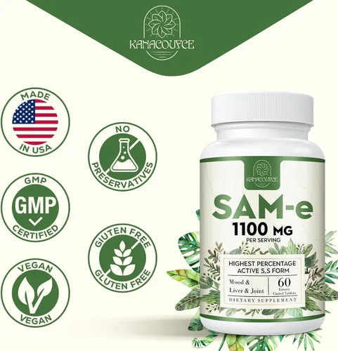 Miniatura 8 de 1100mg SAM-e (S-Adenosil-L-Metionina), SAM e Suplemento para el estado de ánimo, articulaciones e hígado, la concentración más alta de S activa