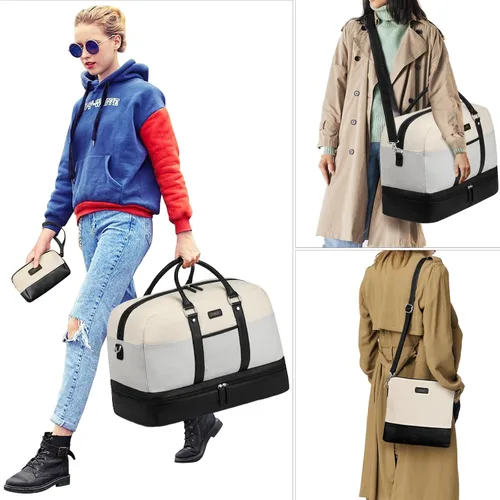 Miniatura 198 de IBFUN Bolsas de fin de semana para mujer, bolsa grande de lona para viaje, bolsa de viaje con compartimento para zapatos, 21 pulgadas, juego de 3