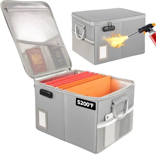 Miniatura 7 de TOMKID Archivador ignífugo con cerradura, organizador de documentos ignífugo, caja de archivos plegable, archivador con asa para certificaciones