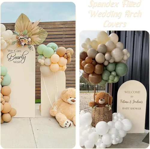 Miniatura 6 de Juego de 3 fundas de elastano ajustables para arco de boda, color beige, cubierta de fondo para arco de Chiara, parte superior redonda, para boda