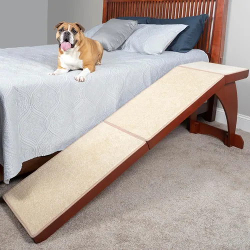 Miniatura 5 de PetSafe CozyUp Rampa para Cama - Apoya la Espalda y Articulaciones de las Mascotas - Superficie de Alfombra de Alta Tracción - Madera Grado Mueble