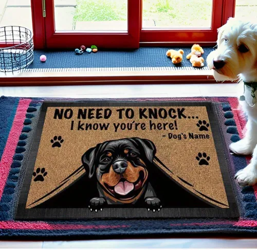 Miniatura 4 de Felpudo personalizado para amantes de los perros, diseño de pastor alemán, No Need to Knock I Konw You're Here, 27.5 x 17.7 pulgadas German Shepherd