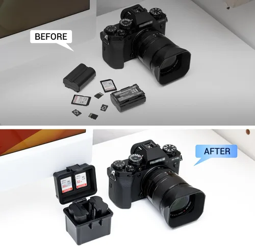 Miniatura 7 de JJC Estuche portátil para batería y tarjeta de memoria de cámara, caja organizadora de batería para 2x Canon LP-E17 LP-E12 LP-E10 Fuji NP-W126