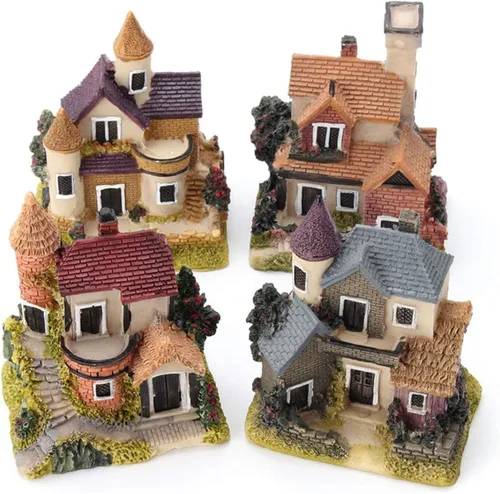 4 piezas de casa en miniatura de hadas, jardinería, micro paisaje, pueblo, piedra, bonsái, terrario, manualidades, adornos, accesorios, decoración