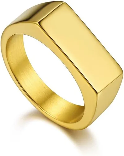 Miniatura 13 de Bandmax Anillos de sello para hombre, acero inoxidable, chapado en oro de 14 quilates, negro, minimalista, simple, anillo para hombres y mujeres