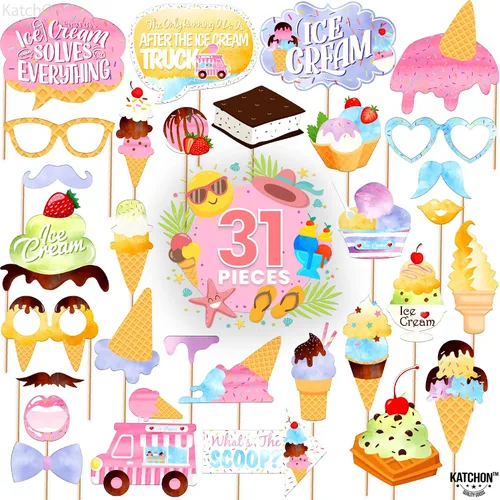 Miniatura 2 de KatchOn, Accesorios para cabina de fotos de helados – Paquete de 31 Accesorios de fotos de helados para decoraciones de fiesta de helado