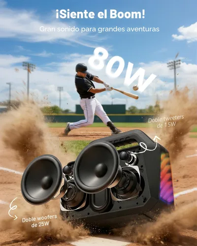 Miniatura 2 de Altavoz Bluetooth - Altavoces resistentes para exteriores de 80W, IPX6 impermeables, tiempo de reproducción de 20H, graves profundos, espectáculo