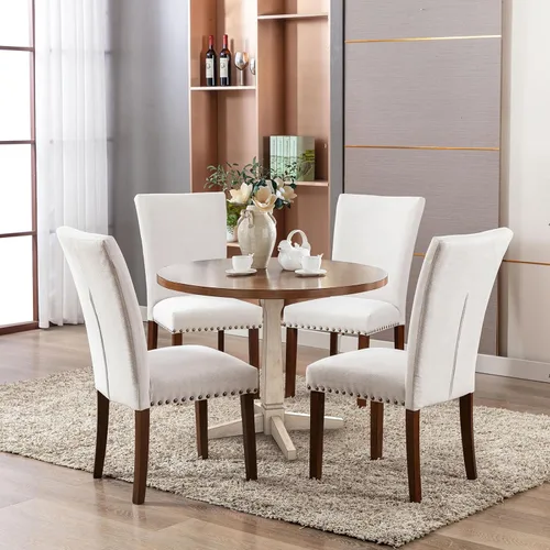 Miniatura 7 de COLAMY Juego de 2 sillas de comedor tapizadas, sillas laterales estilo Parsons con ribete de cabeza de clavo y patas de madera maciza, cómoda tela
