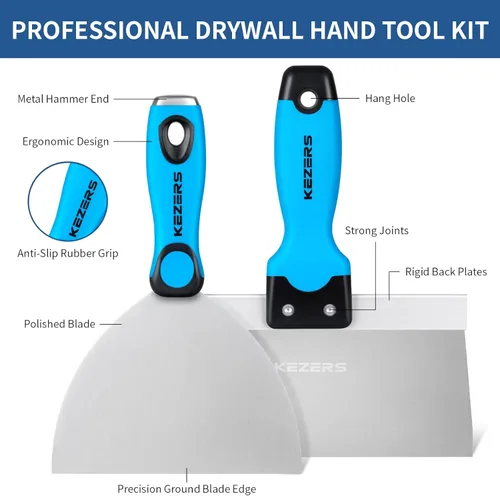 Miniatura 3 de KEZERS Kit de herramientas manuales para paneles de yeso, 5 piezas de 4, 6, 8, 10, 12 pulgadas, cuchillo de acero inoxidable para paneles de yeso