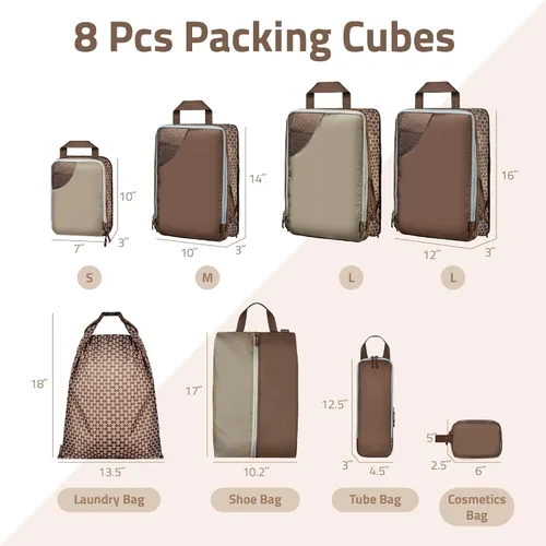 Miniatura 3 de Oriday Juego de 8 cubos de compresión para accesorios de viaje, bolsas expandibles para ropa, artículos de tocador, mochilas, elementos esenciales