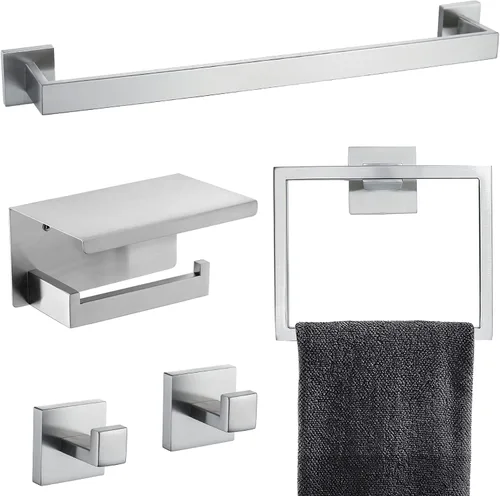 Miniatura 10 de Juego de accesorios de baño de 5 piezas 60 cm Barra de toalla dorada Juego de barra de toalla Anillo de toalla Gancho para abrigos y soporte