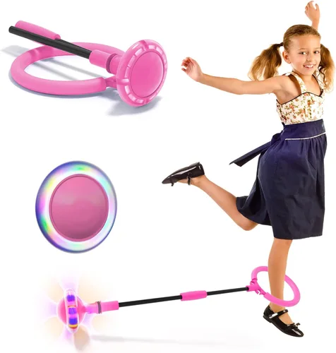 Ankle Skip Ball for Kids, Girls Toys Age 5 6 7 8 9 10 Years, Birthday Gift for Girls and Boys, Foldable Colorful Flash Wheel Skip Ball, Sports Rosa