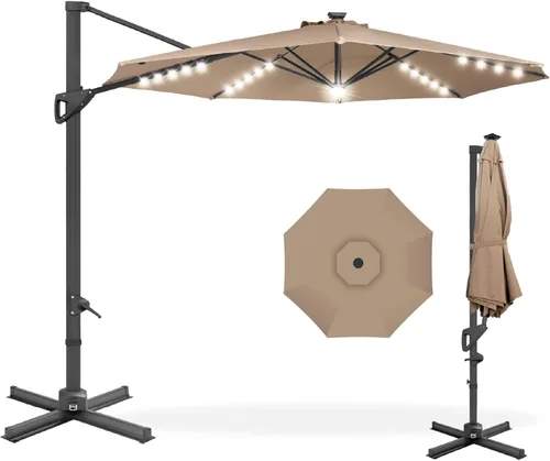Miniatura 21 de Best Choice Products Sombrilla Solar LED Voladiza de 10 pies para Patio, Rotación de 360 Grados, Sombrilla Colgante Descentrada de Mercado para Gris
