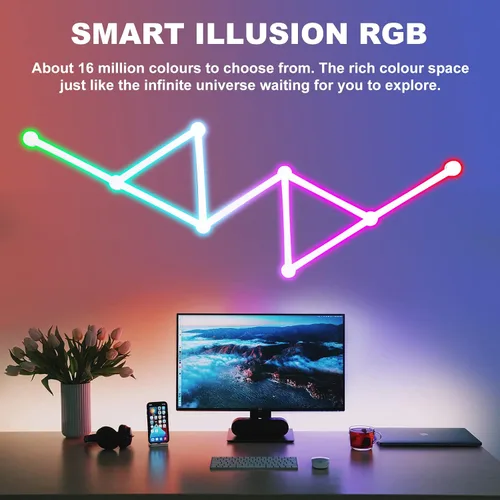Miniatura 8 de Líneas de luz de pared inteligentes, barras de luz LED WiFi RGB, 16 M+ sincronización de música regulable de color, barras de luz para decoración