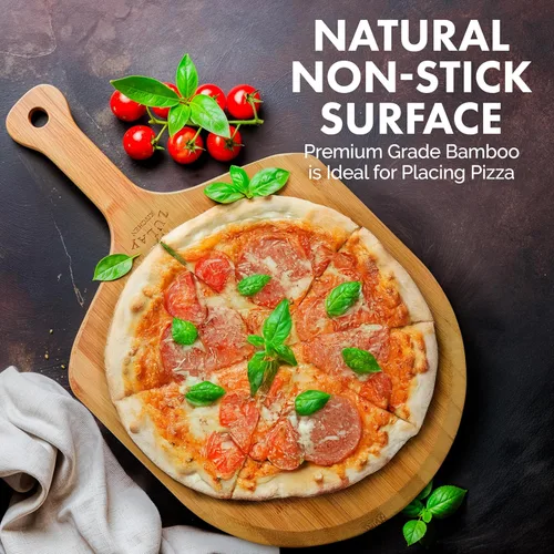 Miniatura 2 de Zulay (mediana de 12 pulgadas) auténtica madera de bambú para pizza, paleta de pizza de bambú natural con bordes fáciles de deslizar y mango