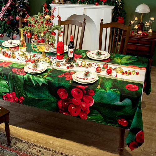 Mantel rectangular de Navidad de 60 x 102 pulgadas, impermeable, decoración navideña, mantel rectangular impreso para Nochevieja, mantel rectangular