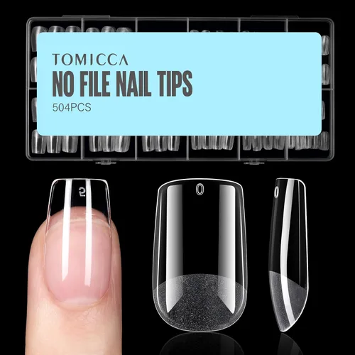Miniatura 21 de TOMICCA Puntas de uñas de almendra extra cortas, 240 unidades, 15 tamaños, puntas de uñas de gel transparente preformadas, no necesita lima, uñas