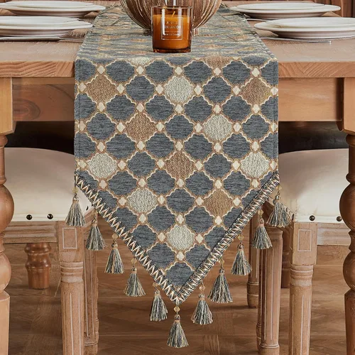 Miniatura 15 de Loom and Mill Camino de mesa de lujo de 72 pulgadas de largo, elegante camino de mesa de damasco jacquard con borlas múltiples hechas a mano