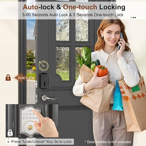 Miniatura 4 de 52HZ Cerradura de puerta de entrada sin llave con código, cerrojo electrónico con teclado y 2 llaves, cerraduras inteligentes para puerta principal